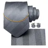 Bow Ties Hi-Tie Design Fashion Heren Gray Hanky ​​Cufflinks Set Silk Luxury Nickties Chain For Men Classic Business Wedding