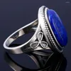 Anneaux de cluster 925 Sterling Silver Bague Ovale Grand Naturel Lapis Moonstone Bijoux pour femmes Vintage Cadeau d'anniversaire de mariage