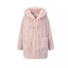 Women's Fur Long Imitation Coat Women Winter High Quality Horn Button Thick Warm Plus Size Loose Hooded Faux Female