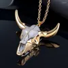 H￤nge halsband vintage tjur skalle m￤ns halsband gyllene lindade harts n￶tkreatur v￤stra nationell stil denim smycken