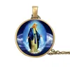 Virgin Mary Mother of Baby Necklace Jesus Christ Christian Pendant Catholic Religious Glass Jewelry Gift for Men Women