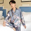 M￤ns s￶mnkl￤der 2022 Summer Men set Sexig Ice Silk Women's Long Dressing Gown Set Fashion Print Home Clothes Large Size 2 PCS