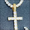 Pendant Necklaces Iced Out Zircon Cross Pendant With 4Mm Tennis Chain Necklace Set Mens Hip Hop Jewelry Gold Sier Cz 891 Q2 Drop Del Dhhvm