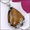 Collares colgantes Accesorios de piedra / Gota de agua natural Cristal Ciruelo Flor Mujer Turquesa Collar colgante 566 Z2 Entrega 2022 Dhxti