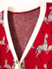 여자 니트 티 프린트 레드 카디건 여성 스프링 니트 코트 여성 가을 ​​인쇄 레스 스웨터 femme 카디건 T221012