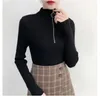 Women's Sweaters Ring Half Zipper High Neck Bottoming Shirt Women Self-cultivation Wild Chest Sweater Pullover Long-sleeved 9031003