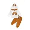 Kleding Sets 2 Stuks Baby Meisjes Pak Set Regenboog Patronen Lange Mouwen Hooded Tops Tie-Up Broek Voor Jongens 0-3 Jaar