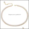 Charm Bracelets 18K Yellow Gold Plated Shiny Cz Crystal Tennis Bracelet Necklace For Girls Women Party Wedding Gift Drop Delivery 20 Dhrvc