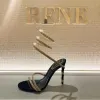 Cleo Margot 장식 스웨이드 뱀 Strass Stiletto Heel Heel Sandals Evening Shoes High Heeled Luxury Designers 발목 랩 어라운드 신발 공장 신발