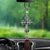 Interior Decorations Metal And Crystal Diamond Cross Jesus Christian Car Rear View Mirror Pendant Hanging Accessories Automobiles Decoration