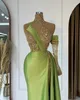 2023 Arabic Mermaid Split Prom Dresses Mint Green Beaded Sequined High Neck Evening Formal Party Second Reception Gowns