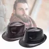 Bérets Mode Vintage Chapeau Gentleman Classique Fedora PU Cuir Jazz Cap Avec Grand Bord Pour Le Dîner