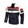 Men's Fur Leather Autumn And Winter Men's Fashion Color Matching Overcoat Motorcycle Style Warm Zipper Jacket