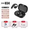 Condu￧￣o ￳ssea fone de ouvido U34 TWS Wireless Bluetooth 5.2 Redu￧￣o de ru￭do do fone de ouvido Sports de fone de ouvido com MIC Power LED para todos os fones de ouvido do iPhone 14 de telefone 14