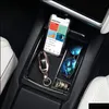 Bilarrangör Wireless Charger Center Console Organizer Armest Storage Box Holder Tray Inbyggd USB-bil för Tesla Model X S Drop Del Dhdk8