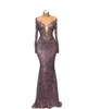 Plus Size Arabic Aso Ebi Mermaid Prom Dresses Lace Beaded long sleeve Evening Formal Party Second Reception Dress