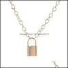 Naszyjniki wisiorek metalowy zamek naszyjnik damski męski biżuteria naszyjniki moda retro platowane złoto Sier Chains Person Dhqz7