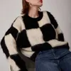 Женские трикотажные футболки Женские цветные блоки Argyle Mohair Негабаритный пуловер с длинными рукавами Свитер Осень-зима Модный толстый теплый вязаный винтажный свитер T221012