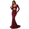 Casual jurken 2022 Uitgebracht Long Sleeve bodycon Maxi Dress Vestidos Dames Elegant Wine Red Party Sexy Hollow Club Outfits