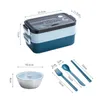 Dinnerware Sets Double Layer Stainless Steel Lunch Box With Soup Bowl Leak-Proof Bento Set Microwave Adult Student Container