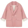 Costumes pour femmes PEUT-U U rose col cranté Blazer à manches longues Double boutonnage poche ample décontracté manteau C0407