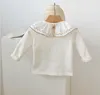 Elegante Frühling Herbst Mädchen Kinder Kleidung T-Shirt 100 % Baumwolle Einfarbig Rüschen Kragen Shirts Mädchen Soft Top 65026