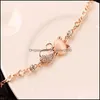 Link Chain Rose Gold Alloy Lovely Cat Bracelets For Women Femme Children Girl Gift Jewelry Charms Crystal Opals Rhinestone Bangle C Dhczf