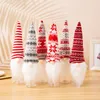 3 pièces/ensemble décorations de noël bouteille de vin couverture sac poupée sans visage gnome père noël toppers ornements pour la maison noël nouvel an dîner table décor