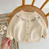 0-2T INS Baby Girls Cardigan con ricamo floreale Maglione lavorato a maglia beige 100% cotone boutique per ragazza Abbigliamento primavera autunno 83113