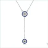 Collane con ciondolo 100% 925 Sterling Sier Collana Donna Fortuna Ciondolo rotondo Collane con malocchio Blu Zircone Collegamento lungo Gioielli di moda Dhmfe