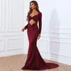 Sıradan Elbiseler 2022 Kesme Uzun Kollu Bodycon Maxi Elbise Vestidos Kadın Zarif Şarap Kırmızı Partisi Seksi Hollow Club Kıyafetleri