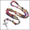 Collane con ciondolo Rosa Perlina Croce colorata Collana con rosario Cristo Gesù Religioso Fatto a mano Gioielli di preghiera cristiana 581 Z2 Drop Deliv Dh2Lp