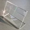 2溶接l形状の透明なアクリルプラスチックサインディスプレイペーパーラベルカード価格タグホルダースタンド水平T2mm中央20pcs