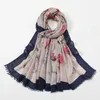 Sciarpa con scialle con frange floreali etniche in poliestere, fascia da donna, foulard, foulard hijab da donna musulmana, 180x85 cm