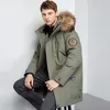 Men's Down Men's Jacket Winter Youth Hooded Thick White Duck Medium Length Fur Collar Warm Tooling Coat