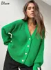 Puntos para mujer Tees Mujeres con cuello en V Sólido Suéter Cardigan Elegante Manga larga Suéteres de un solo pecho 2022 Otoño Invierno Mujer Streetwear Cardigans T221012