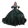 Emerald Quinceanera-jurk 2023 BUG Velvet pailletten lieverd Quince bal jurk Corset Sweet 16 Verjaardagsfeest Prom Vestidos de 15 Anos Charro Mexicaanse ingebouwde botten
