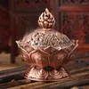 Fragrance Lamps Golden Color Collectable Tibetan Lotus Incense Burner Alloy Bronze Mini Incensory Metal Craft Home Decor