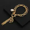 Charmarmband Allyes Gold Color Metal Tree of Lift Pearl For Women Beads Chain Tassels Armband Party Jewelry Par Gifts