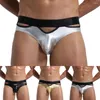 Underbyxor män underkläder läder patent glänsande scen trosor sexiga ihåliga shorts trosor penis stor påse knickers gay