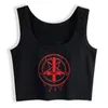 Kvinnors tankar Crop Top Invertered Pentagram I Satanic 666 Print Humor Vintage Sleeveless Y2k Topps Womens Blusas Mujer de Moda 2022 Verano