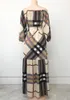 Casual Dresses For Women 2022 Muslim Check Pattern Square Neck Boubou Robe Traditional Maxi Clothes Nigerian Long Sleeves