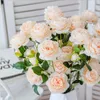 Decorative Flowers 6 Pieces Peony Bouquet Artificial Home Decoration Accessories Wedding Christmas Dining Table Bridal Flower Craft