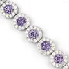 Link Bracelets Hermosa Shiny Round LavenderAmethyst WhiteTopaz Bracelet 18cm For Women HS0077B Party Fashion Jewelry