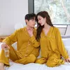 Herren-Nachtwäsche FZSLCYIYI Frühling Paare Männer Frauen Satin Pyjamas Set 2 Stücke Homewear Langarm Hemd Hosen Liebhaber Nachtwäsche