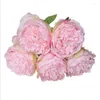 Dekorativa blommor 5 Big Head Rose Pink Peony Artificial Silk Bouquet Fake Flower for Bride Wedding Party Decoration Valentine's Day