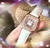 Moda Mujer Diamantes Anillo Relojes 36 mm Iced Out Square Roman Dial Diseñador Movimiento de cuarzo Correa de cuero genuino Reloj Reloj de pulsera Regalos de cumpleaños