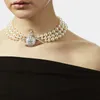 Colares pendentes oeste da mesma camada de v￡rias camadas de luxo p￩rola diamante completo Saturn Vivi Colar Bracelet Style Clavicle Chain de clav￭culas