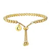 Bağlantı bilezikleri Kotik Moda Altın Gümüş Renk Paslanmaz Çelik Bilezik Mektup Etiket Top Boncuklar Ayarlanabilir Kadın Mücevherleri