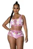 Survêtements pour femmes Été Sexy Femmes Manuel Tricot Deux Pièces Ensemble Fleurs Motif Vacances Short De Plage Costume Sans Manches Tenues Décontractées